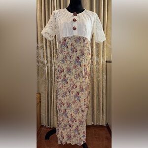 Vintage Lace Tea Party Floral Maxi Dress Size 12 Cottagecore Romantic Rosetter